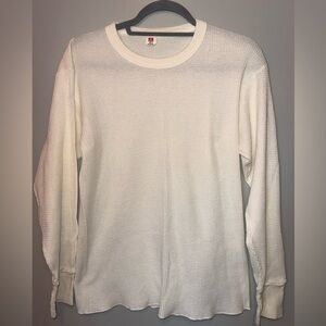Hanes White Waffle Knit Thermal Long Sleeve Shirt 90's Vintage, Size XL